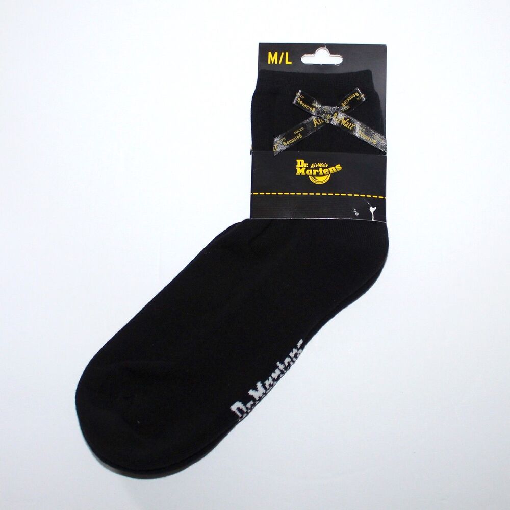 Dr. Martens Black Bow Crew Socks woman M/L AirWair cotton blend rock punk goth